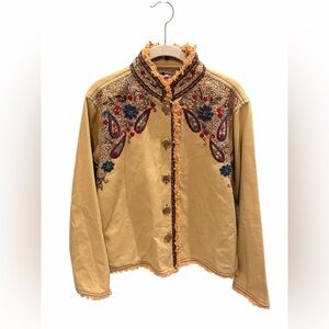 Don't Mess With Texas Tapestry Weave Embroidered Tan Jacket Colorful Accents L